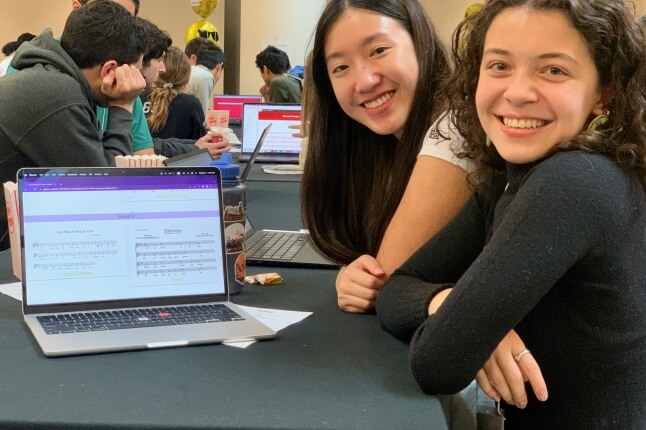 Karly Chan and Andreea Haidau with their "PITCHPERFECT Music Library" project