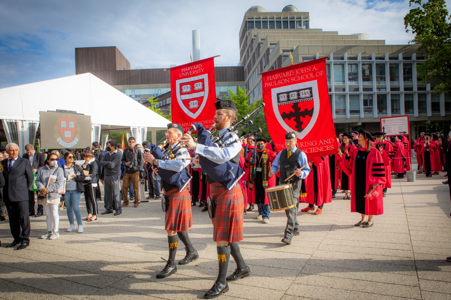 Bagpipers in Science Center Plaza