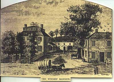 A drawing of the Winship family mansion in the late 1700s.
