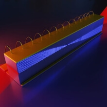 Inside an infrared frequency comb in a quantum cascade laser, the different frequencies of light beat together to generate microwave radiation. (Illustration courtesy of the Capasso Lab/Harvard SEAS)