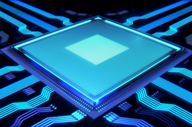 picture of computer chip with light
