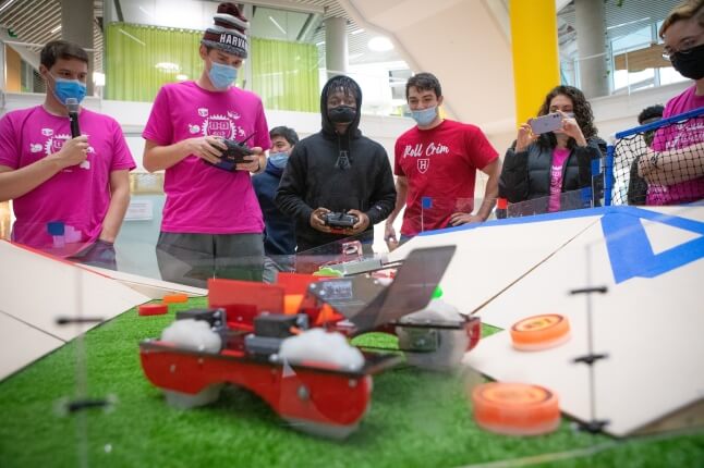 Bernard Zoungrana ('24) drives his robot during the finals of the Turf Wars.