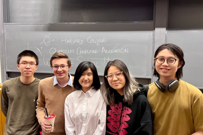 Harvard College Quantum Computing Association leaders William Hu, Ricardo Skewes, Emma Yang, Rain Wang and Felix Yeung