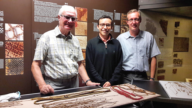 Medrano with Michael Zelle, Director of the Lippisches Landesmuseum in Detmold, Germany (right), and Roger Meyer, who works with the museum's Peruvian collections. (Photo courtesy of Manny Medrano)